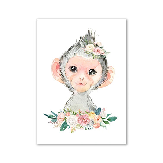 Affiche sur toile représentant des animaux à l'aquarelle