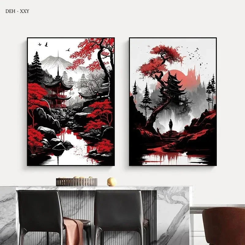 Red and Black Japanese Canvas Poster