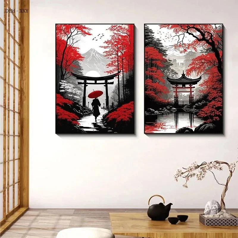Red and Black Japanese Canvas Poster