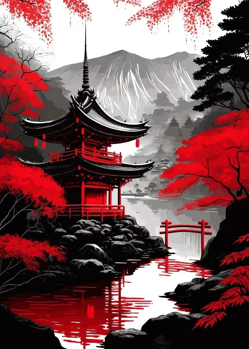 Red and Black Japanese Canvas Poster