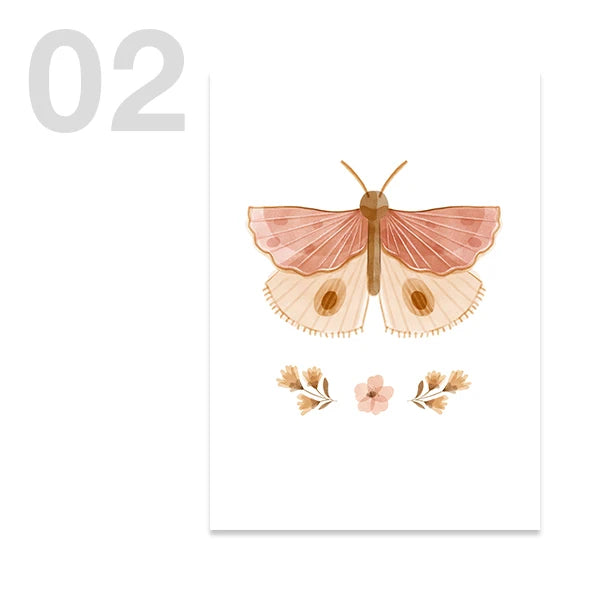 Affiche sur toile avec fleurs et papillons à l'aquarelle