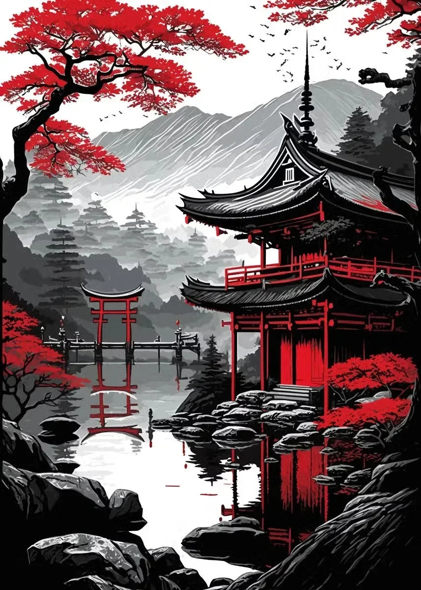 Red and Black Japanese Canvas Poster