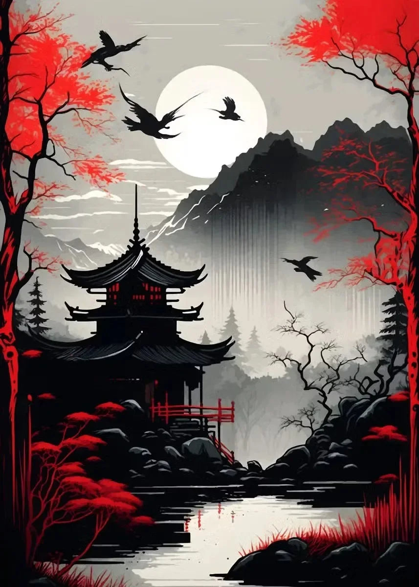 Red and Black Japanese Canvas Poster