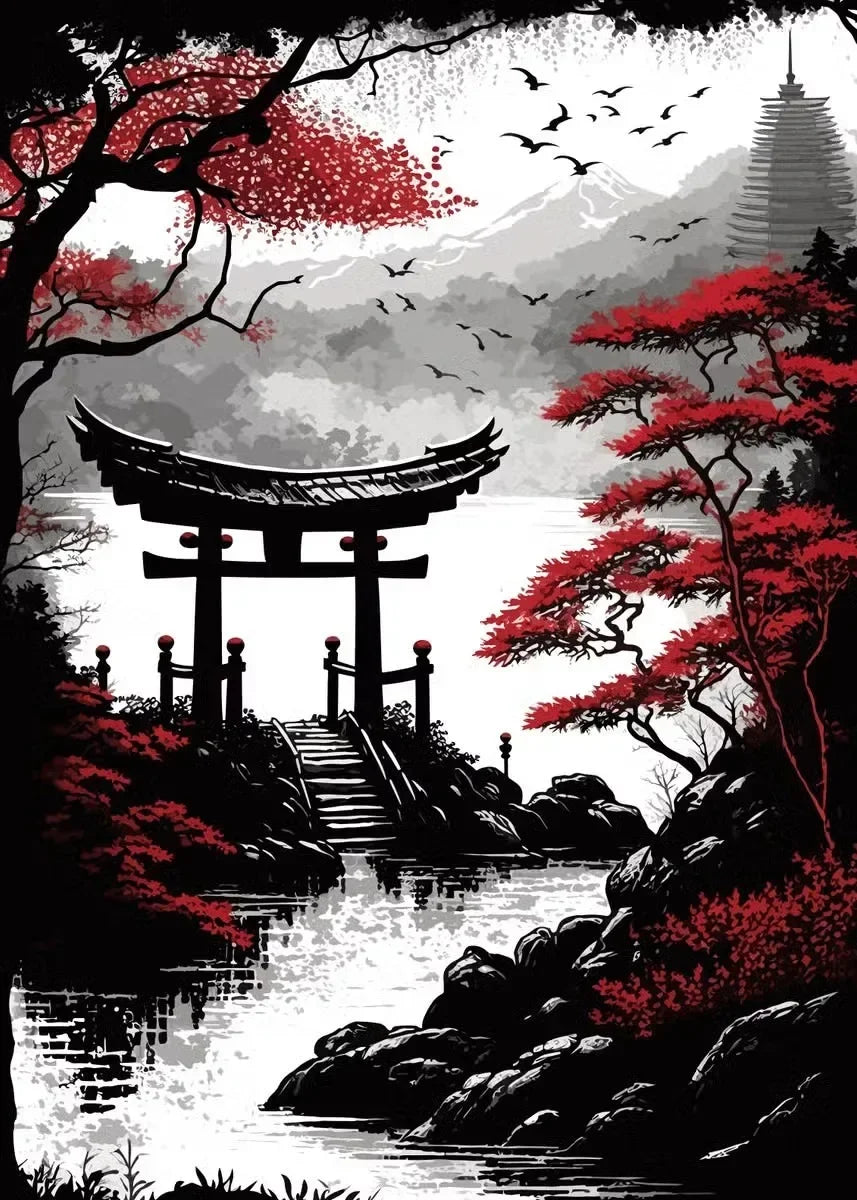 Red and Black Japanese Canvas Poster
