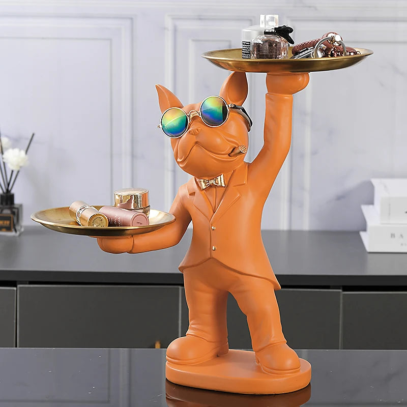 Bulldog debout avec plateaux