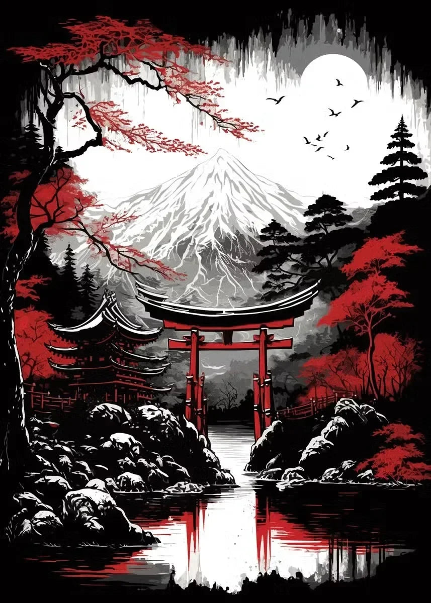 Red and Black Japanese Canvas Poster