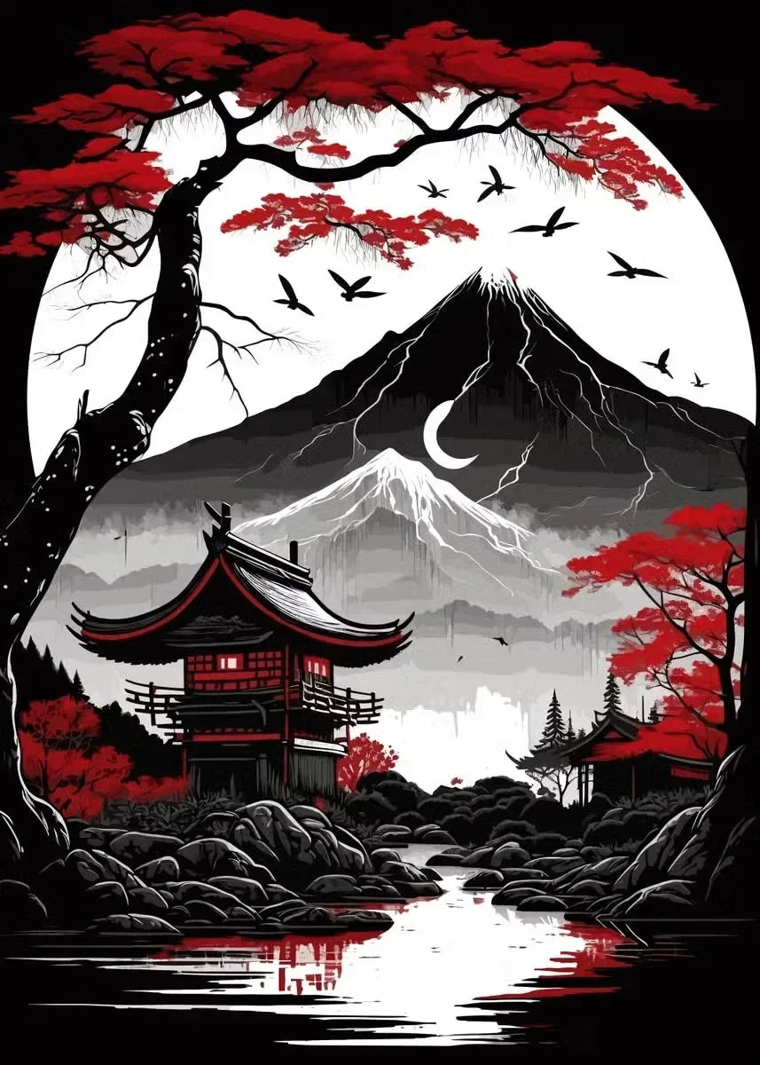 Red and Black Japanese Canvas Poster