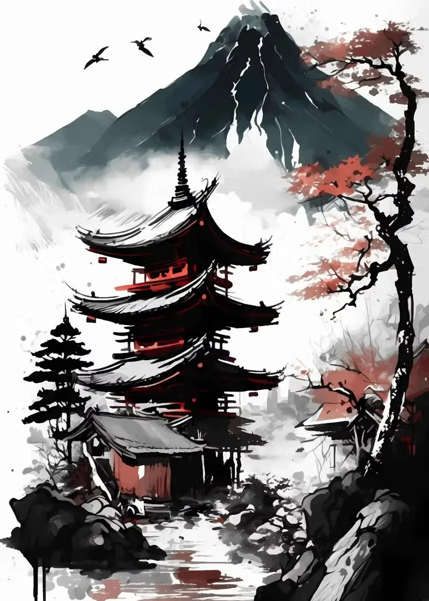 Red and Black Japanese Canvas Poster