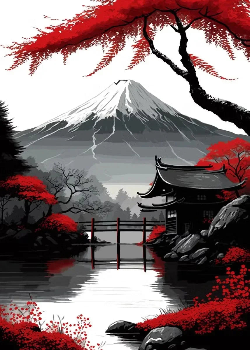 Red and Black Japanese Canvas Poster
