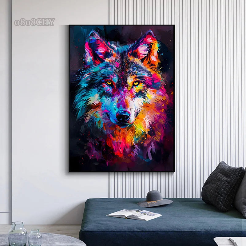 Affiche sur toile représentant des animaux colorés
