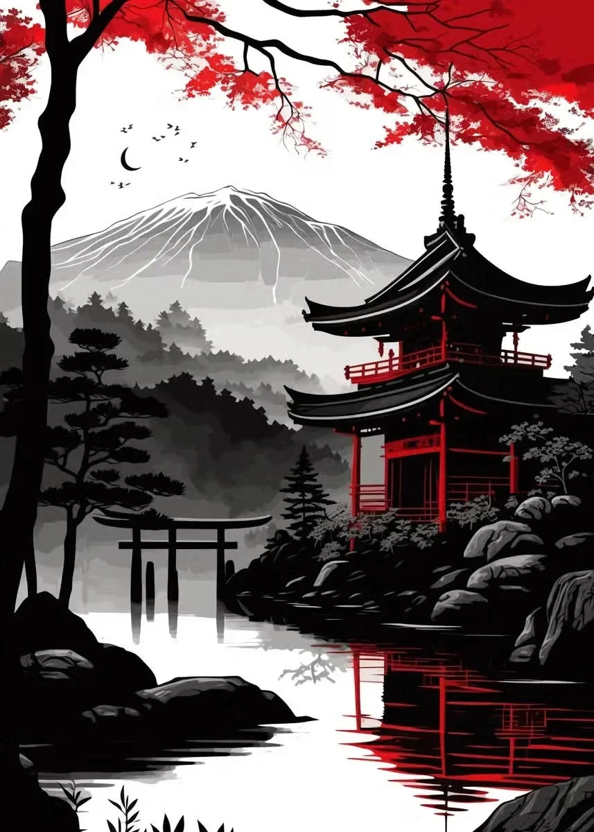 Red and Black Japanese Canvas Poster