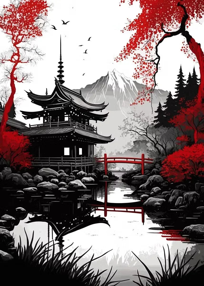 Red and Black Japanese Canvas Poster
