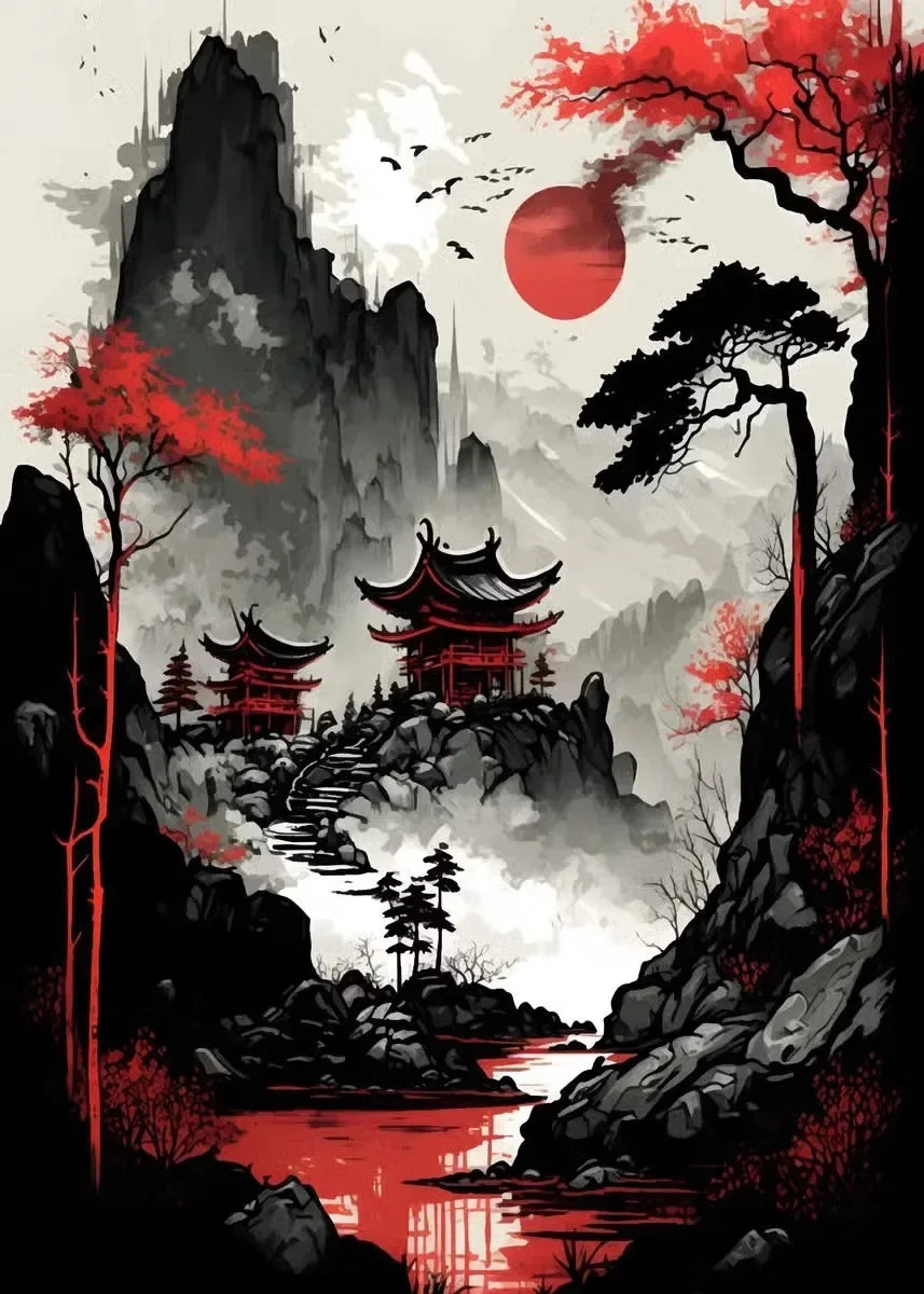 Red and Black Japanese Canvas Poster