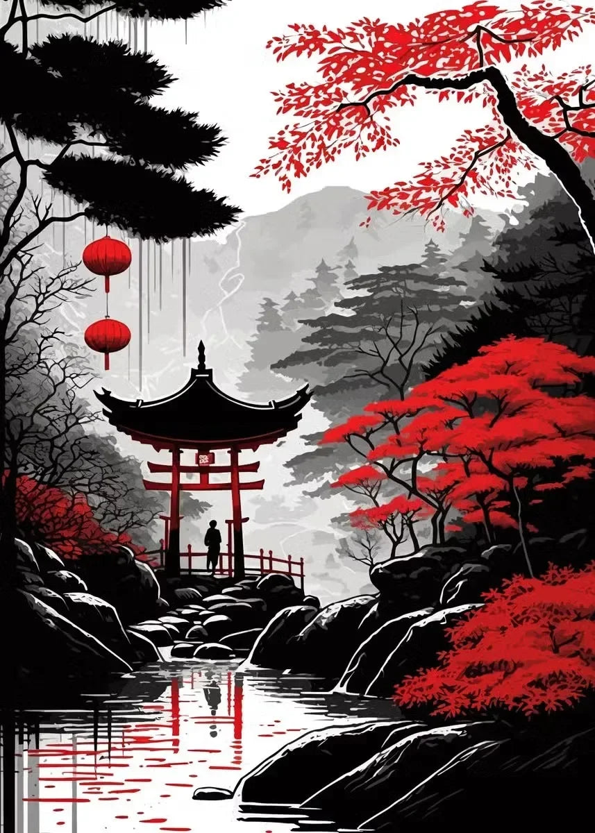 Red and Black Japanese Canvas Poster
