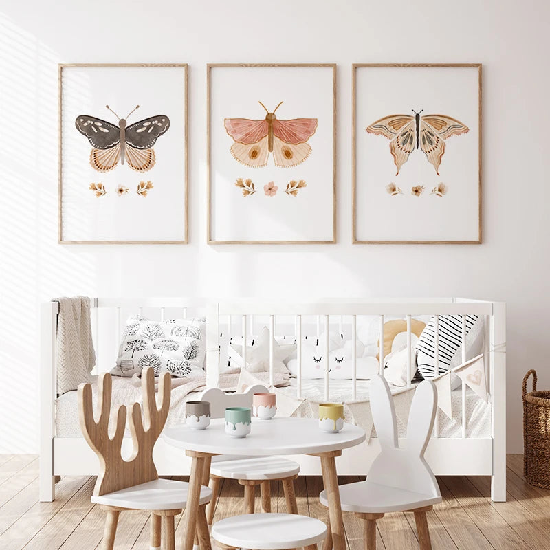 Affiche sur toile avec fleurs et papillons à l'aquarelle
