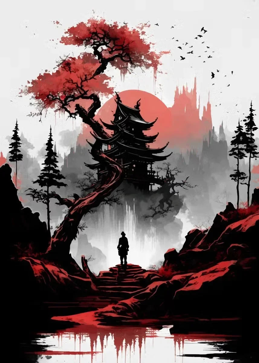 Red and Black Japanese Canvas Poster