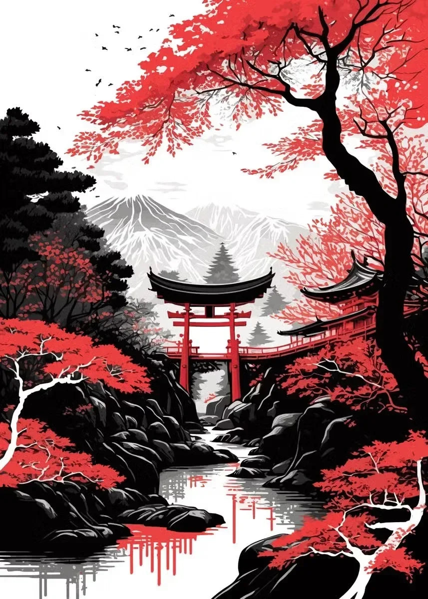 Red and Black Japanese Canvas Poster