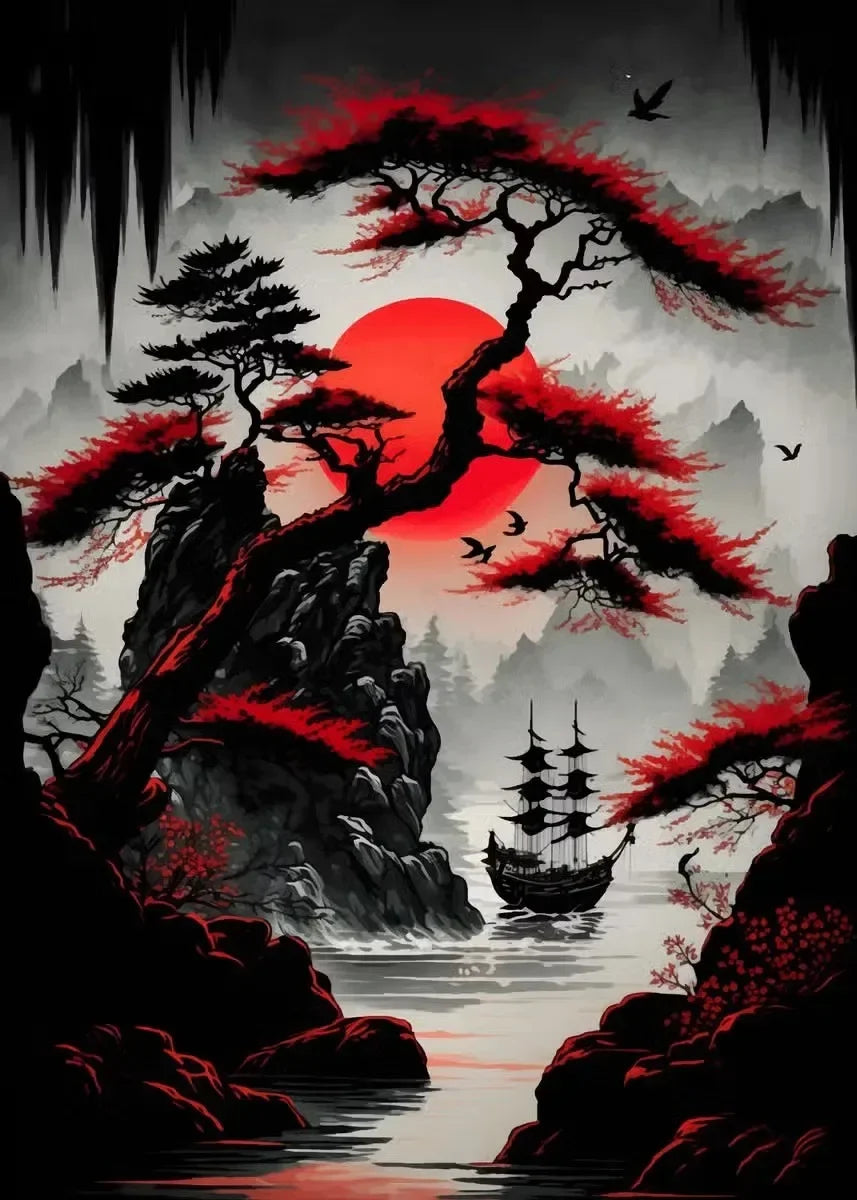 Red and Black Japanese Canvas Poster