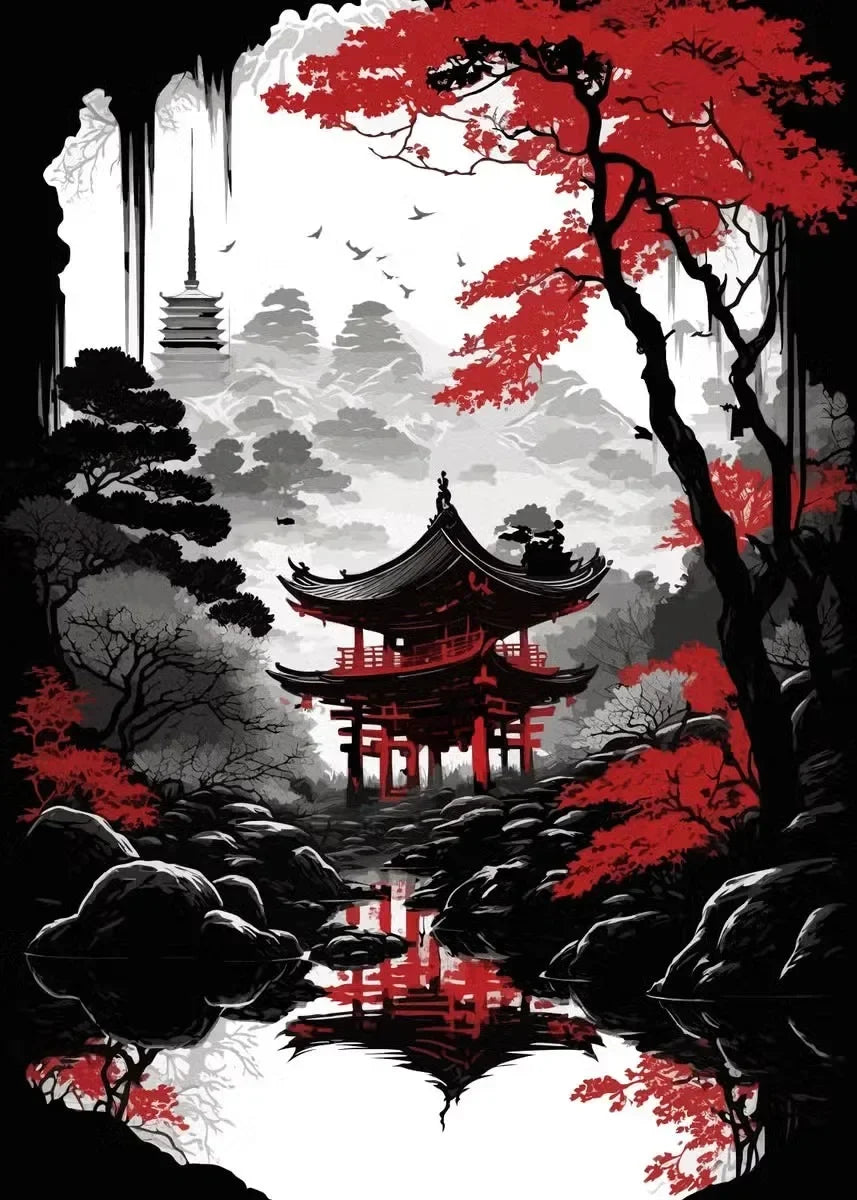 Red and Black Japanese Canvas Poster