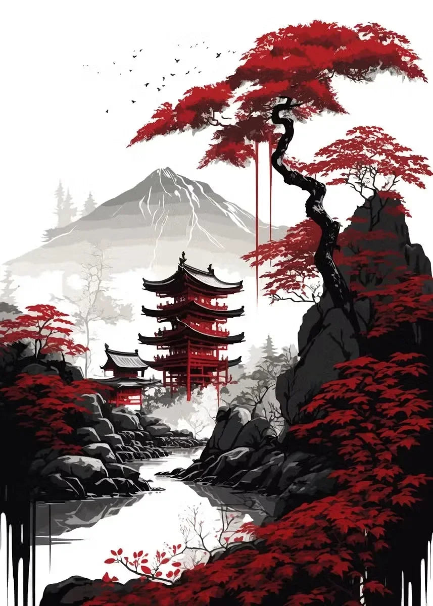 Red and Black Japanese Canvas Poster
