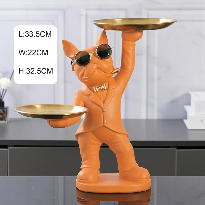 Bulldog debout avec plateaux