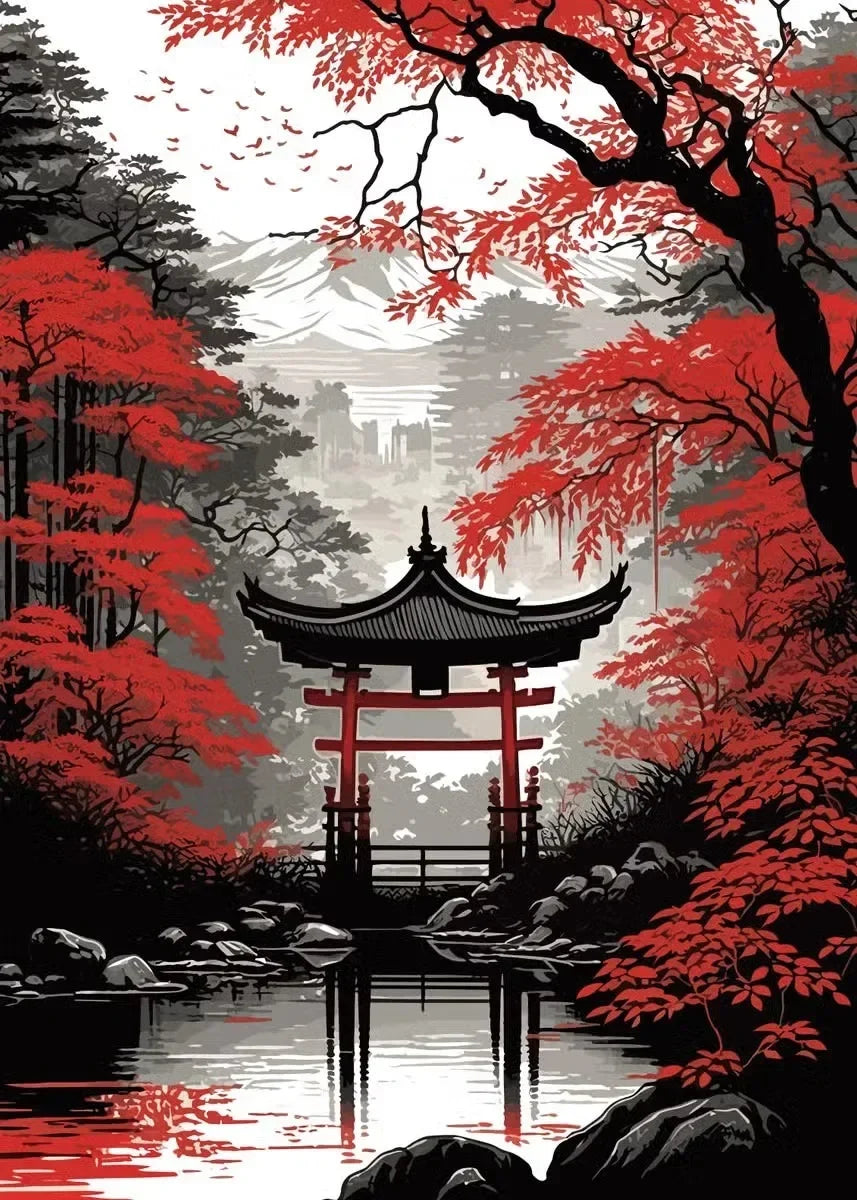 Red and Black Japanese Canvas Poster