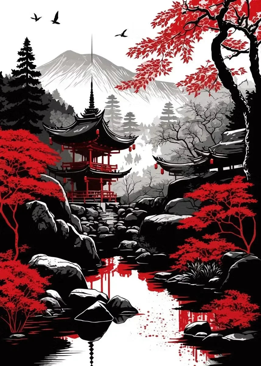 Red and Black Japanese Canvas Poster