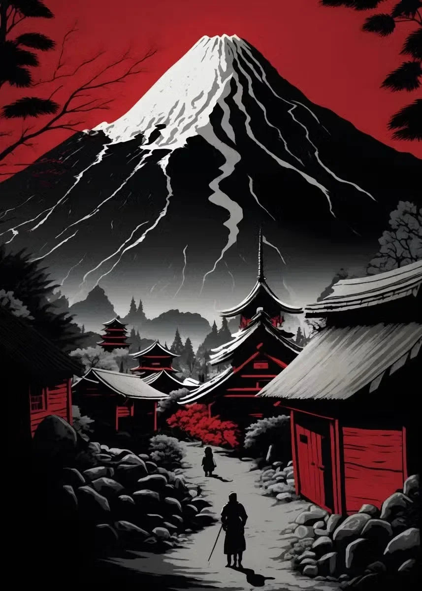 Red and Black Japanese Canvas Poster