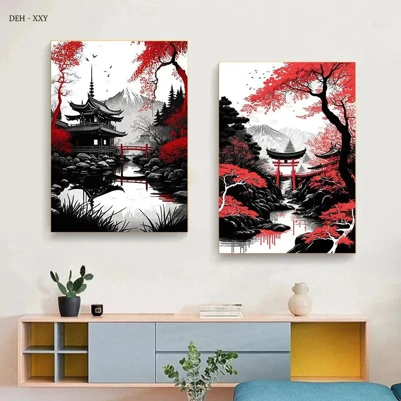 Red and Black Japanese Canvas Poster
