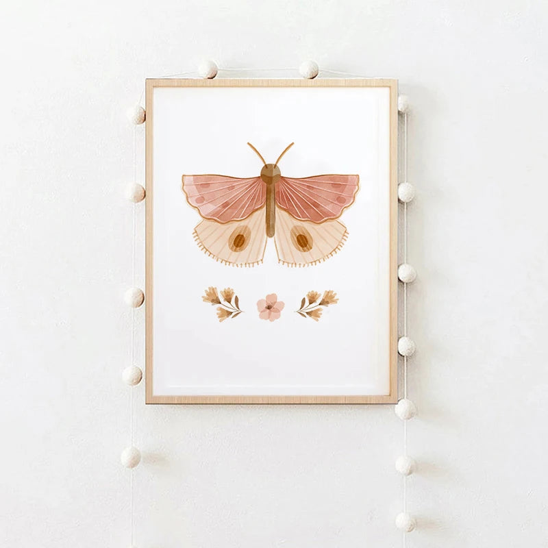 Affiche sur toile avec fleurs et papillons à l'aquarelle