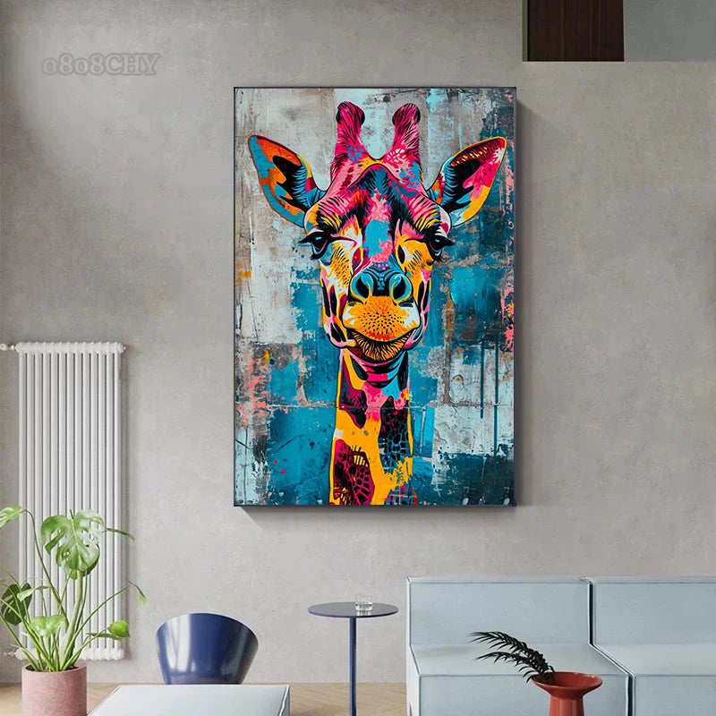 Affiche sur toile représentant des animaux colorés