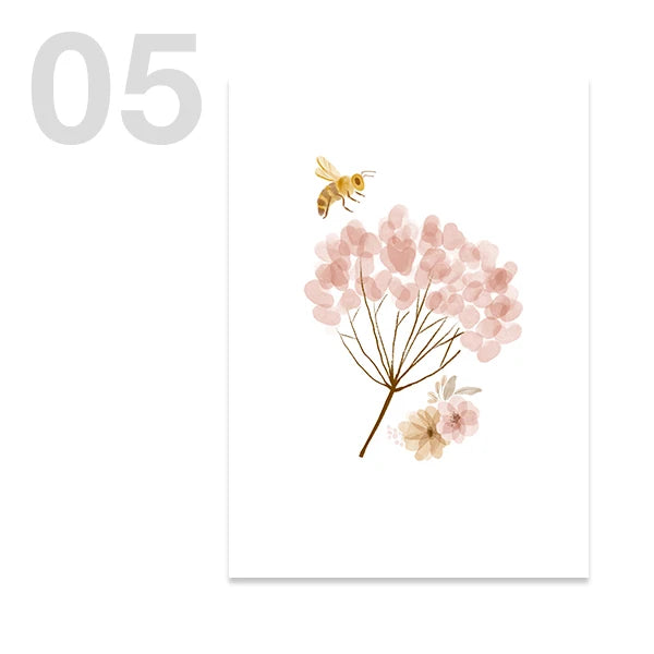 Affiche sur toile avec fleurs et papillons à l'aquarelle