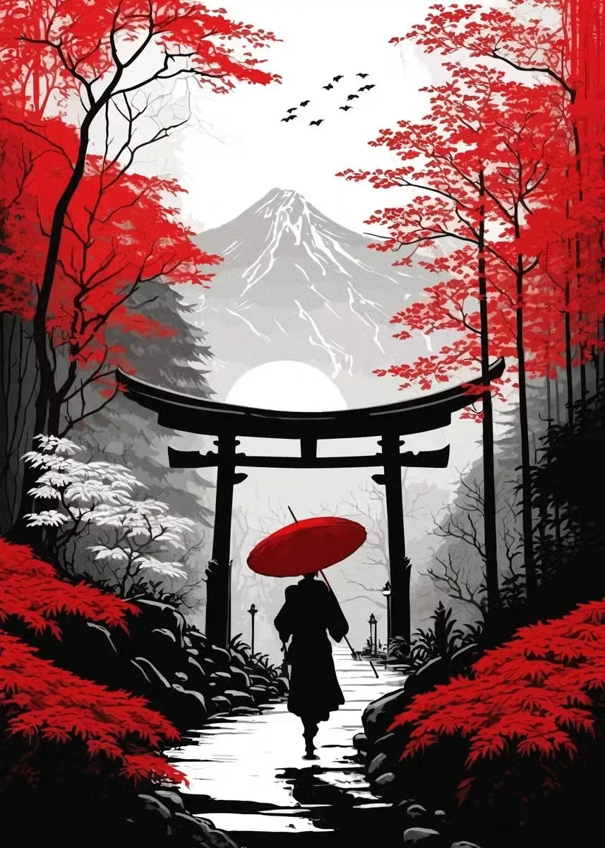 Red and Black Japanese Canvas Poster