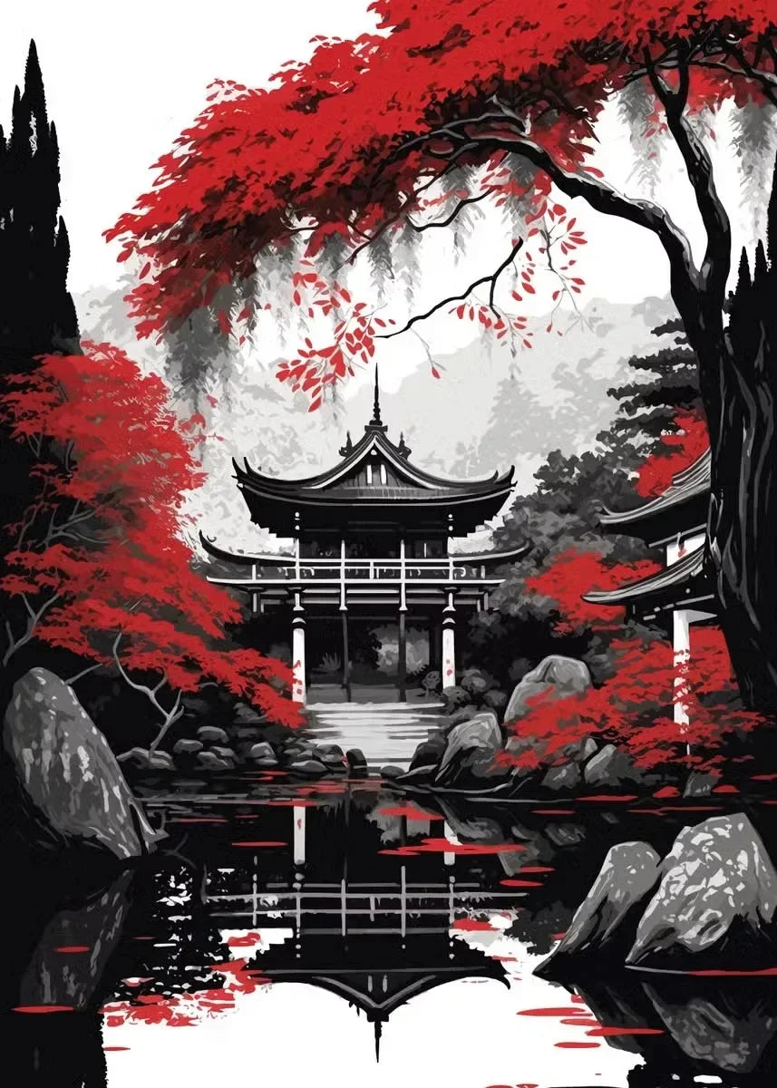 Red and Black Japanese Canvas Poster