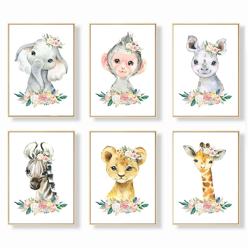 Watercolor Animals Canvas Poster