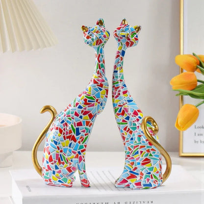 Ensemble de sculptures de chat Graffiti Art