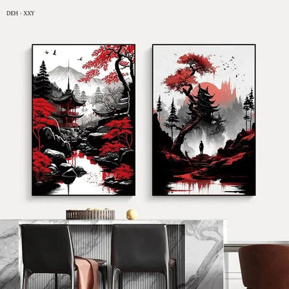Red and Black Japanese Canvas Poster