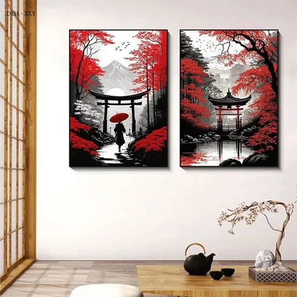 Red and Black Japanese Canvas Poster