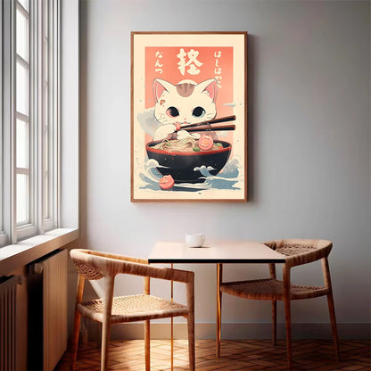 Affiche sur toile du chat Ramen