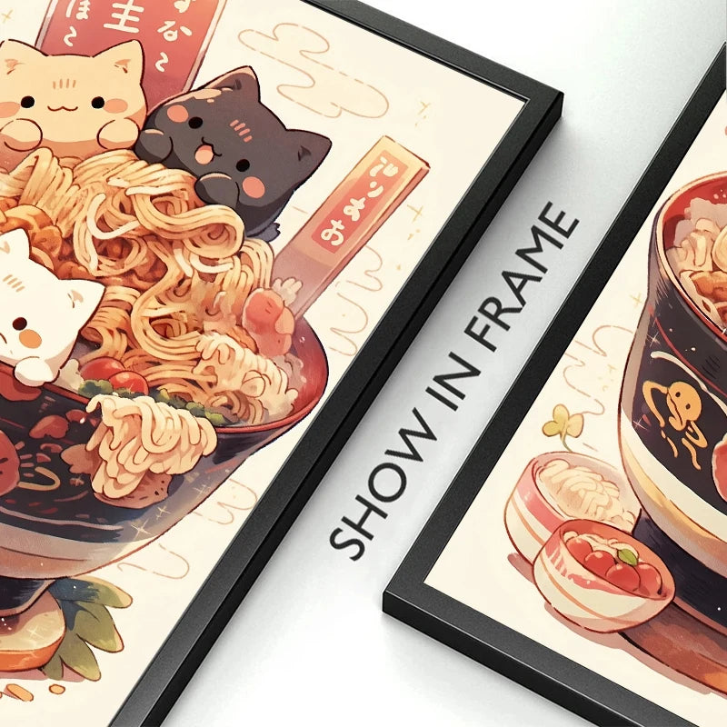 Affiche sur toile du chat Ramen