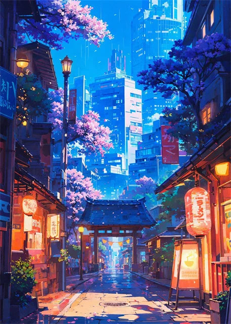 Affiche sur toile représentant un paysage de rue japonais