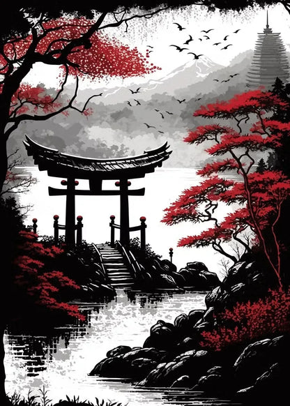 Red and Black Japanese Canvas Poster