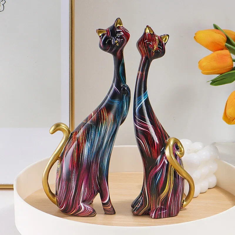 Ensemble de sculptures de chat Graffiti Art