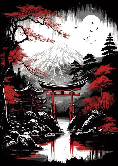 Red and Black Japanese Canvas Poster