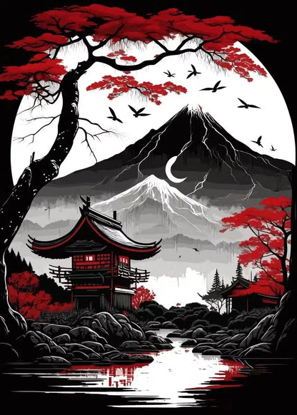 Red and Black Japanese Canvas Poster