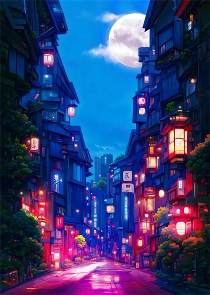 Affiche sur toile représentant un paysage de rue japonais