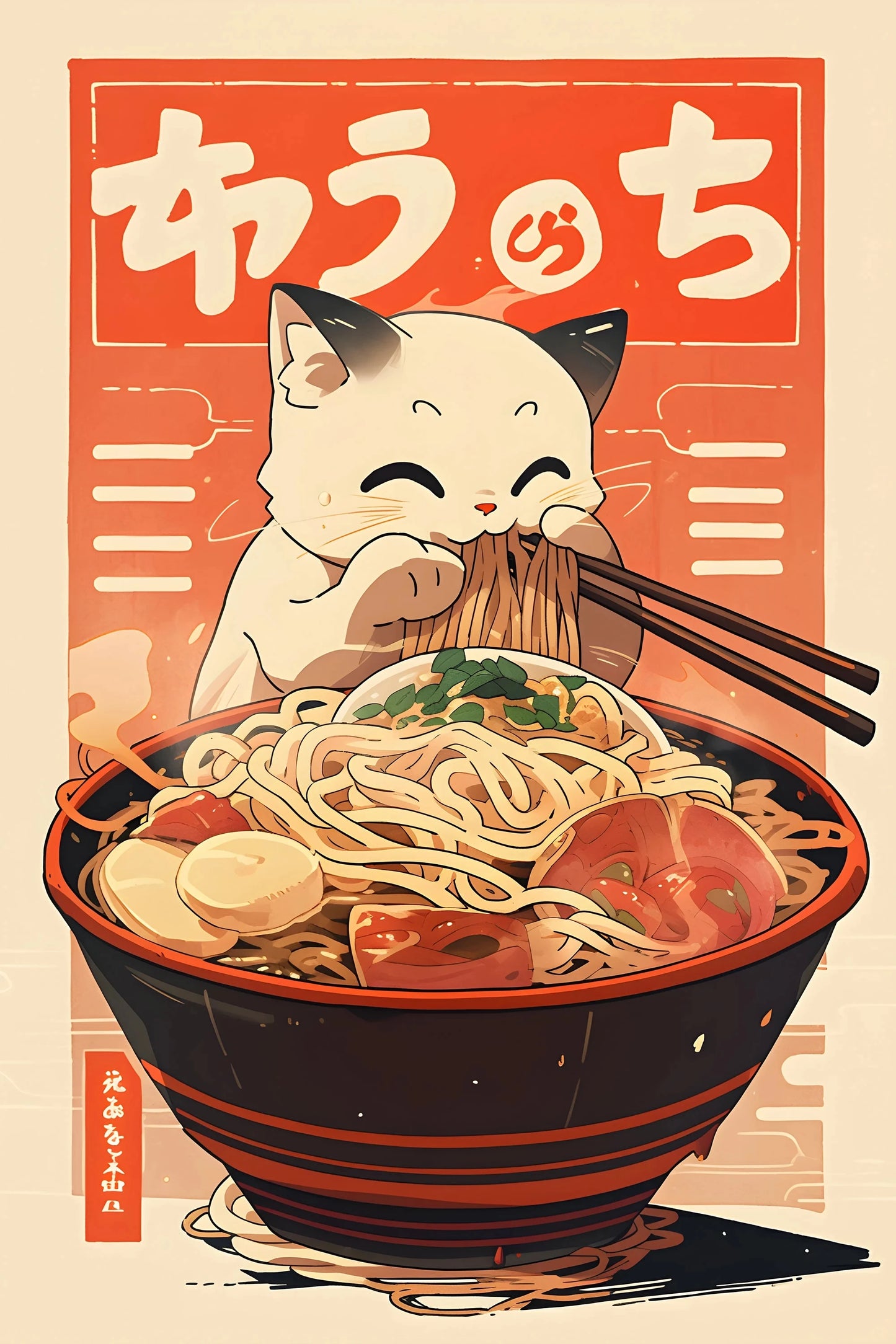 Affiche sur toile du chat Ramen