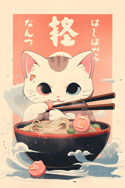 Affiche sur toile du chat Ramen