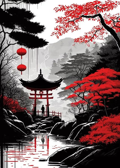 Red and Black Japanese Canvas Poster