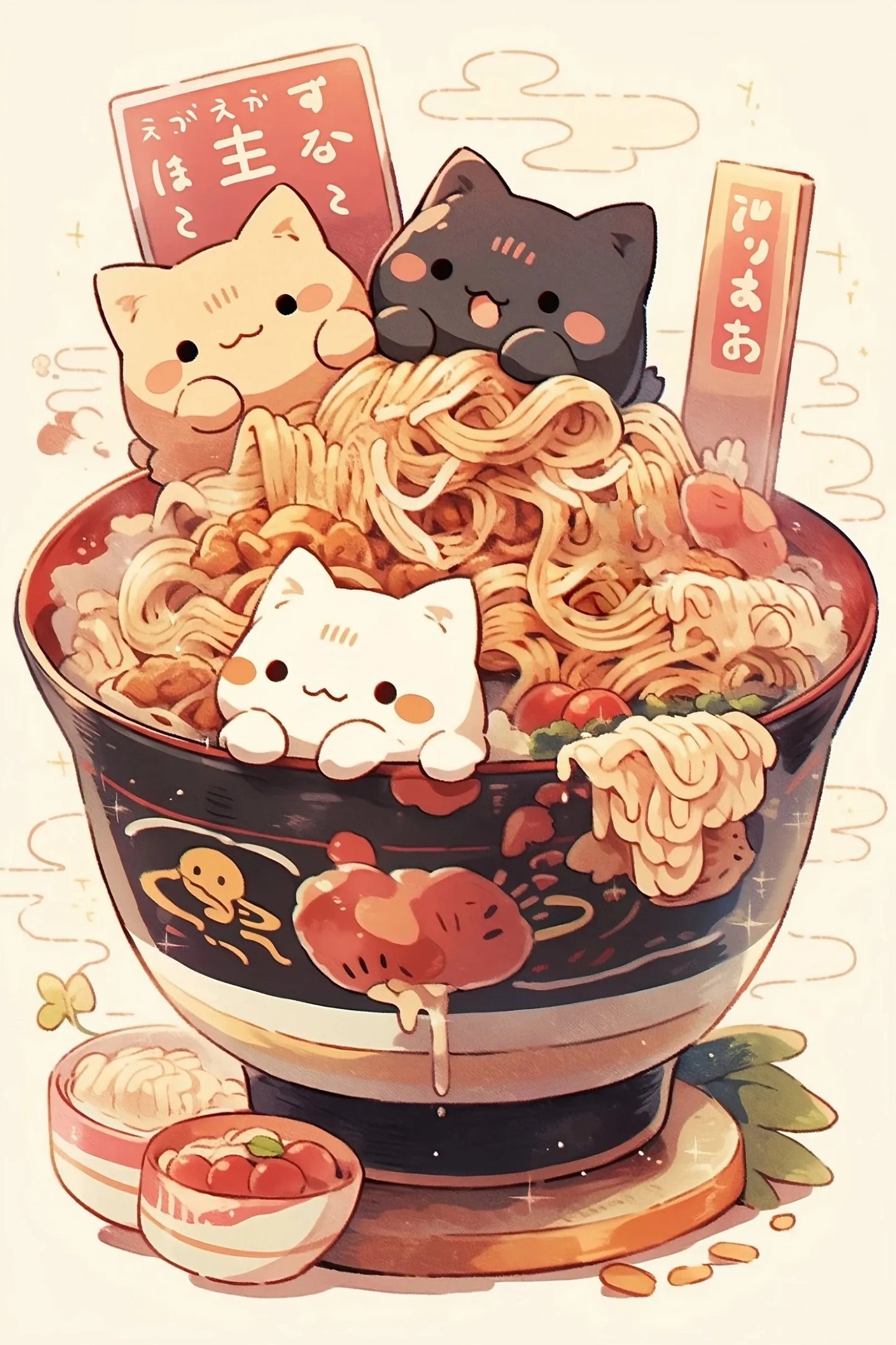 Affiche sur toile du chat Ramen